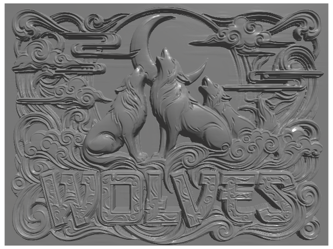subject: wolves howling under moonlight; style: Japanese ukiyo-e; text: 'WOLVES'